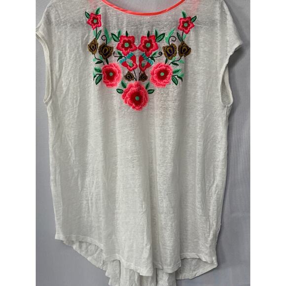 Women’s Sundance Colored Floral Embroidered White Backless Sheer T-Shirt Sz XL - Picture 1 of 4